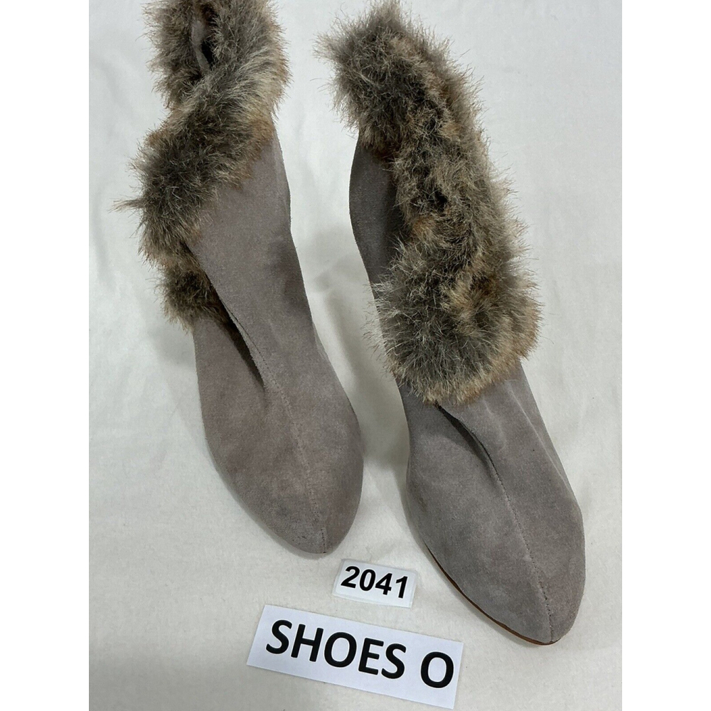 Womans Colin Stewart Taupe Suede Stiletto Heel Ankle Boot 8.5 B Faux Fur